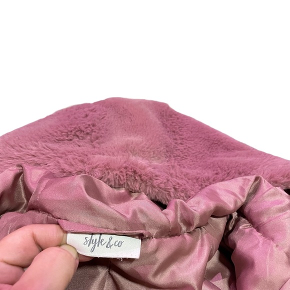 STYLE & CO. WOMENS HOODED ZIPPER FRONT JACKET FAUX FUR  DUSTY ROSE SIZE   L-XL - Picture 5 of 8